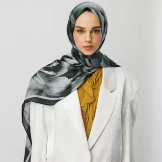 MOONCORN - Fleur Desen Rami Şal - Siyah