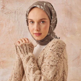 Fresh Scarfs - Luna Desen Pamuk İpek Eşarp - Tozlu Kahve