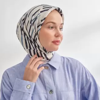 ARMANDA - 4353 Rora Desen Twill İpek Eşarp - Lacivert