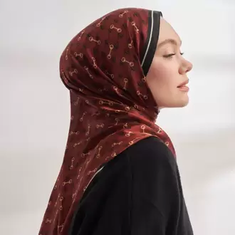 ARMANDA - 3361 Monogram Desen Şal - Siyah - Bordo