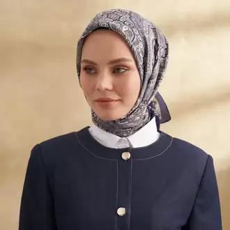 ARMANDA - 3156 Ayesha Desen Eşarp - Lacivert Krem