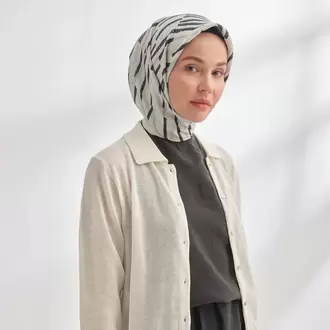 ARMANDA - 4353 Rora Desen Twill İpek Eşarp - Gümüş