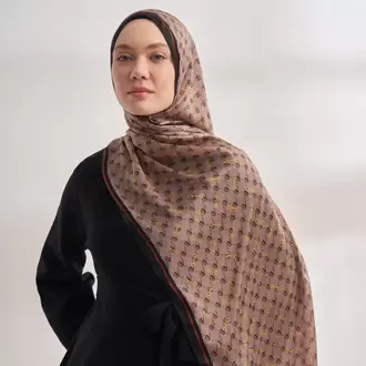 ARMANDA - 3361 Monogram Desen Şal - Açık Vizon - Siyah