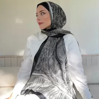 ARMANDA -6036 Etnik Desen Şal - Siyah Gri