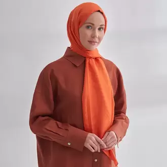 ARMANDA - İtalyan Jakar Geometrik Desen Şal - Turuncu