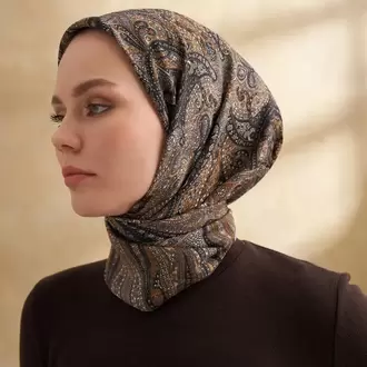 ARMANDA - 3155 Vintage Desen Eşarp - Acı Kahve