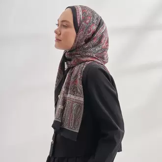 ARMANDA - 6036 Etnik Desen Şal - Siyah Kırmızı