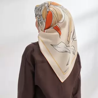ARMANDA - 4356 Ivory Desen Twill İpek Eşarp - Bej Orange