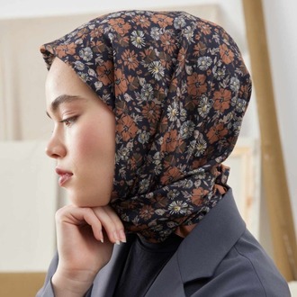 BFRESH SCARFS - Blooming Garden Desen Pamuk İpek Eşarp - Siyah
