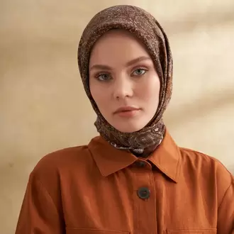 ARMANDA - 3155 Vintage Desen Eşarp - Kahve