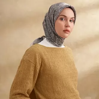 ARMANDA - 3152 Jardın Desen Eşarp - Gümüş