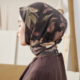 Fresh Scarfs - Soft Garden Desen Pamuk İpek Eşarp - Acı Kahve