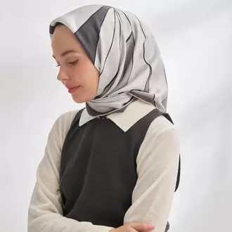 ARMANDA - 4355 İnaya Desen Twill İpek Eşarp - Füme-Gri