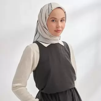 ARMANDA - 4355 İnaya Desen Twill İpek Eşarp - Gri