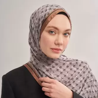 ARMANDA - 3361 Monogram Desen Şal - Gri - Sütlü Kahve