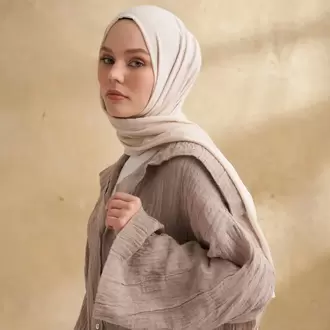 ARMANDA - 3009 Rustik Pamuksu Şal - Açık Bej