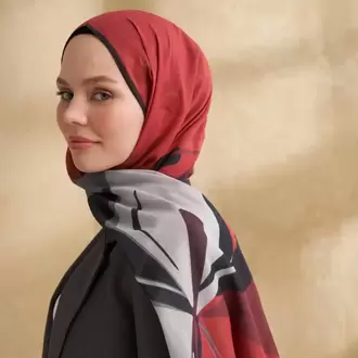 ARMANDA- 3383 İpek Pamuk Sarah Desen Şal - Siyah Bordo