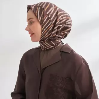 ARMANDA - 4353 Rora Desen Twill İpek Eşarp - Acı Kahve