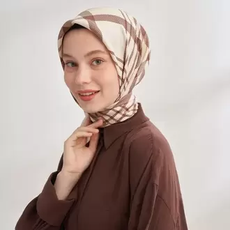 ARMANDA - 4358 Naya Desen Twill İpek Eşarp - Kahve