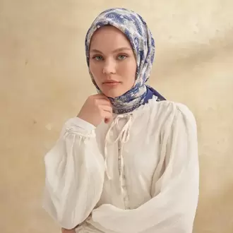 ARMANDA - 3151 Gaina Desen Eşarp - Lacivert Krem