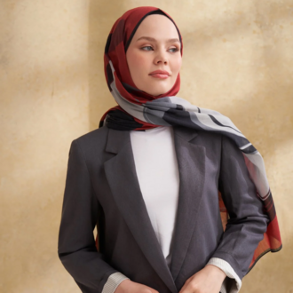 ARMANDA- 3383 İpek Pamuk Sarah Desen Şal - Siyah Bordo