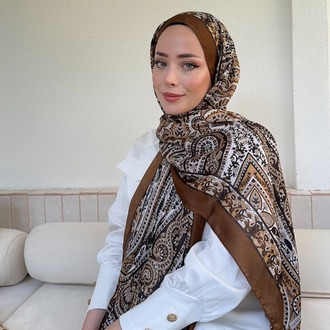 ARMANDA - 6035 Pashmina Desen Şal - Kahve