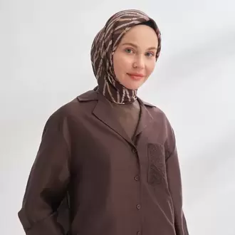 ARMANDA - 4353 Rora Desen Twill İpek Eşarp - Acı Kahve