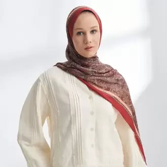 ARMANDA -6036 Etnik Desen Şal - Cherry Bordo