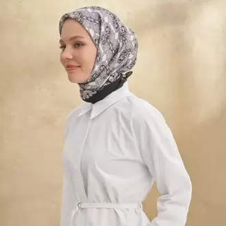 ARMANDA - 3151 Gaina Desen Eşarp - Siyah Gri