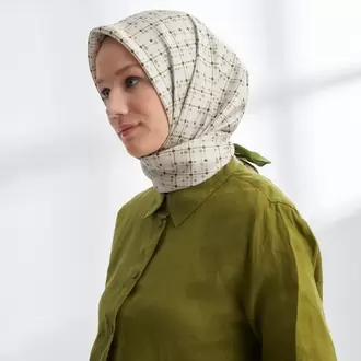 ARMANDA- 4306 Orbıs Desen Twıll İpek Eşarp - Yağ Yeşili