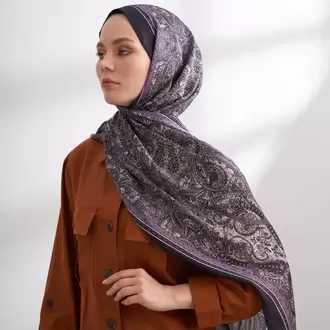 ARMANDA - 6036 Etnik Desen Şal - Morcivert