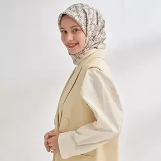 ARMANDA - 4350 Soil Desen Twill İpek Eşarp - Taş-Vizon
