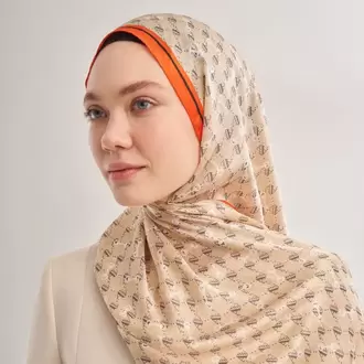 ARMANDA - 3361 Monogram Desen Şal - Bej - Orange
