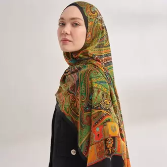 ARMANDA - 4456 Mystic Desen Şal - Siyah Orange