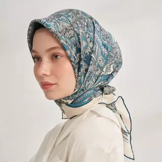 ARMANDA - 4352 Anesha Desen Twill İpek Eşarp - Petrol Yeşili