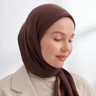 ARMANDA - 3353 Müslin Biyeli Eşarp - Acı Kahve