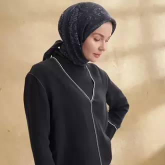 ARMANDA - 3156 Ayesha Desen Eşarp - Siyah Krem