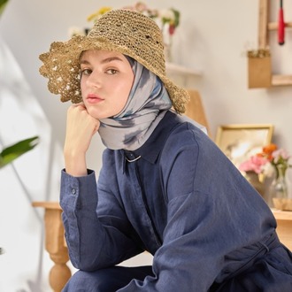 FRESH SCARFS - İsla Desen Pamuk İpek Eşarp - Mavi
