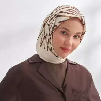 ARMANDA - 4353 Rora Desen Twill İpek Eşarp - Kahve