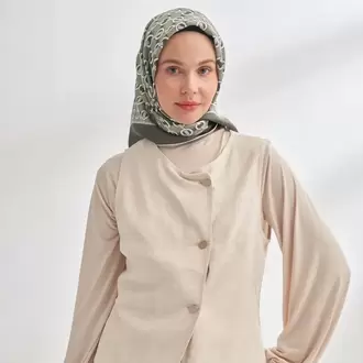 ARMANDA - 4350 Soil Desen Twill İpek Eşarp - Haki
