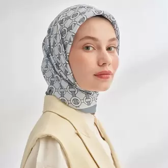 ARMANDA - 4350 Soil Desen Twill İpek Eşarp - Gri
