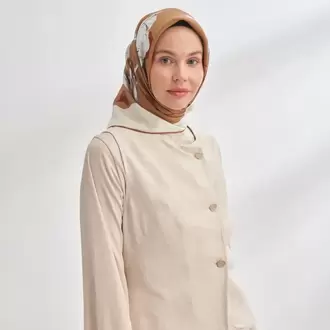 ARMANDA - 4333 Plumeria Desen Twill İpek Eşarp - Kahve