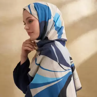 ARMANDA- 3383 İpek Pamuk Sarah Desen Şal - Bej İndigo