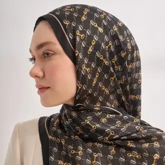 ARMANDA - 3361 Monogram Desen Şal - Siyah - Krem