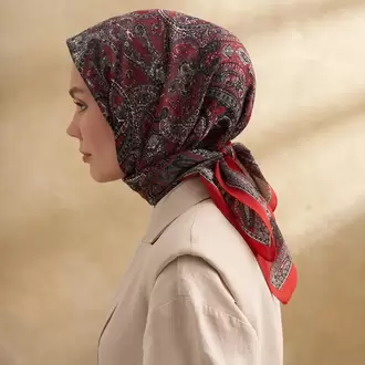 ARMANDA - 3155 Vintage Desen Eşarp - Kırmızı