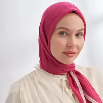 ARMANDA - 3353 Müslin Biyeli Eşarp - Fuşya