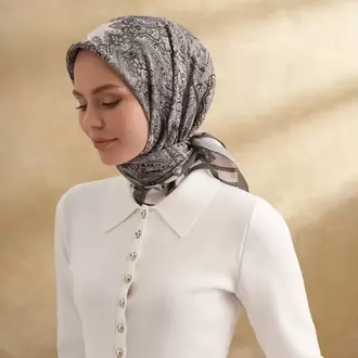 ARMANDA - 3152 Jardın Desen Eşarp - Koyu Gri