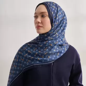 ARMANDA - 3361 Monogram Desen Şal - Kot Mavisi - Bebe Mavisi