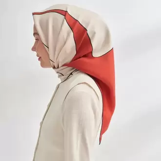 ARMANDA - 4355 İnaya Desen Twill İpek Eşarp - Taş-Bordo