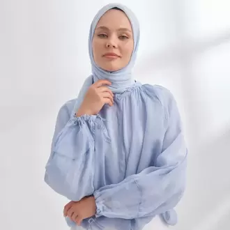 ARMANDA - 3353 Müslin Biyeli Eşarp - Bebe Mavisi